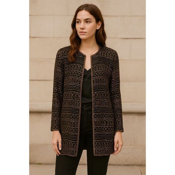 Scala Vintage Silk Beaded Jacket Black Gold Medium | Elegant Cocktail Evening We - Picture 2 of 5